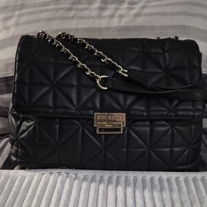 Steve Madden Black Quilted Shoulder Bag with Gold Chain